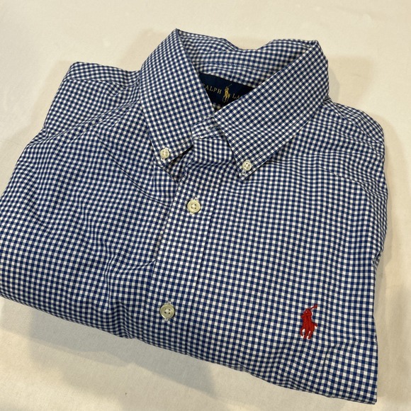 Ralph Lauren‎ Blue White Gingham Check Button Down Long Sleeve Shirt Size L - Picture 2 of 7